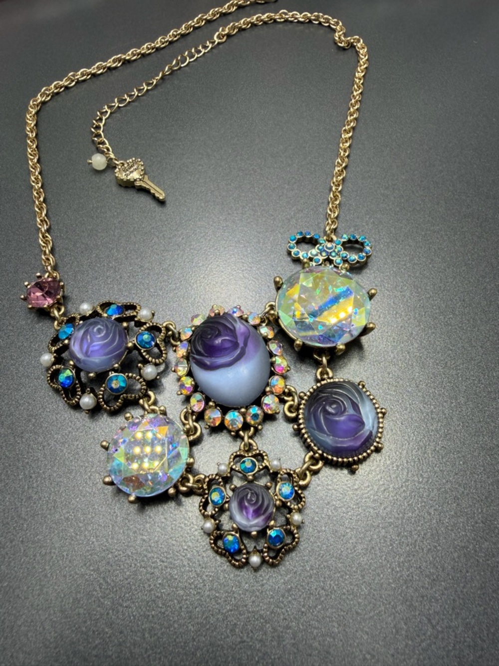Betsey Johnson Gold-Tone Purple Rose Fairycore Necklace #22SN